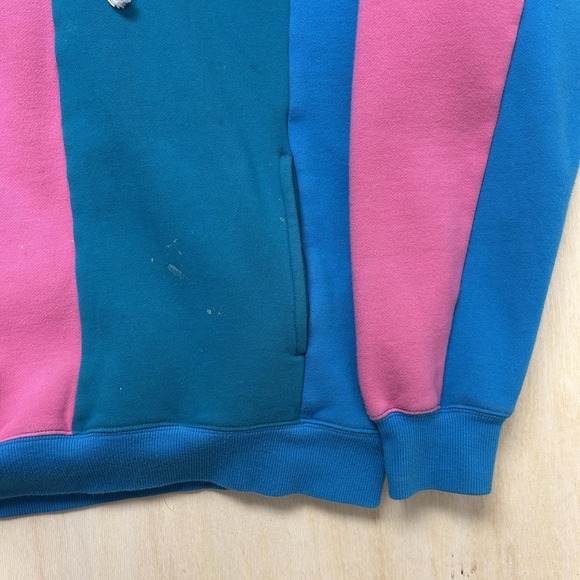 Teddy Fresh Hoodie Mens Large Multicolor Fleece Pullover Colorblock Sweatshirt - Picture 3 of 9